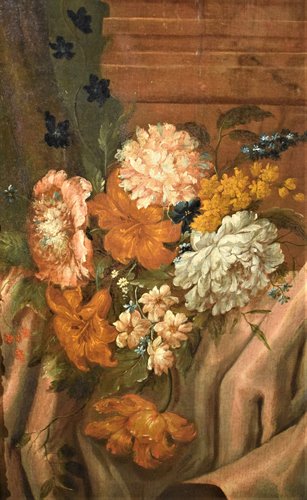 Still Life of Flowers with Putto and Fontain